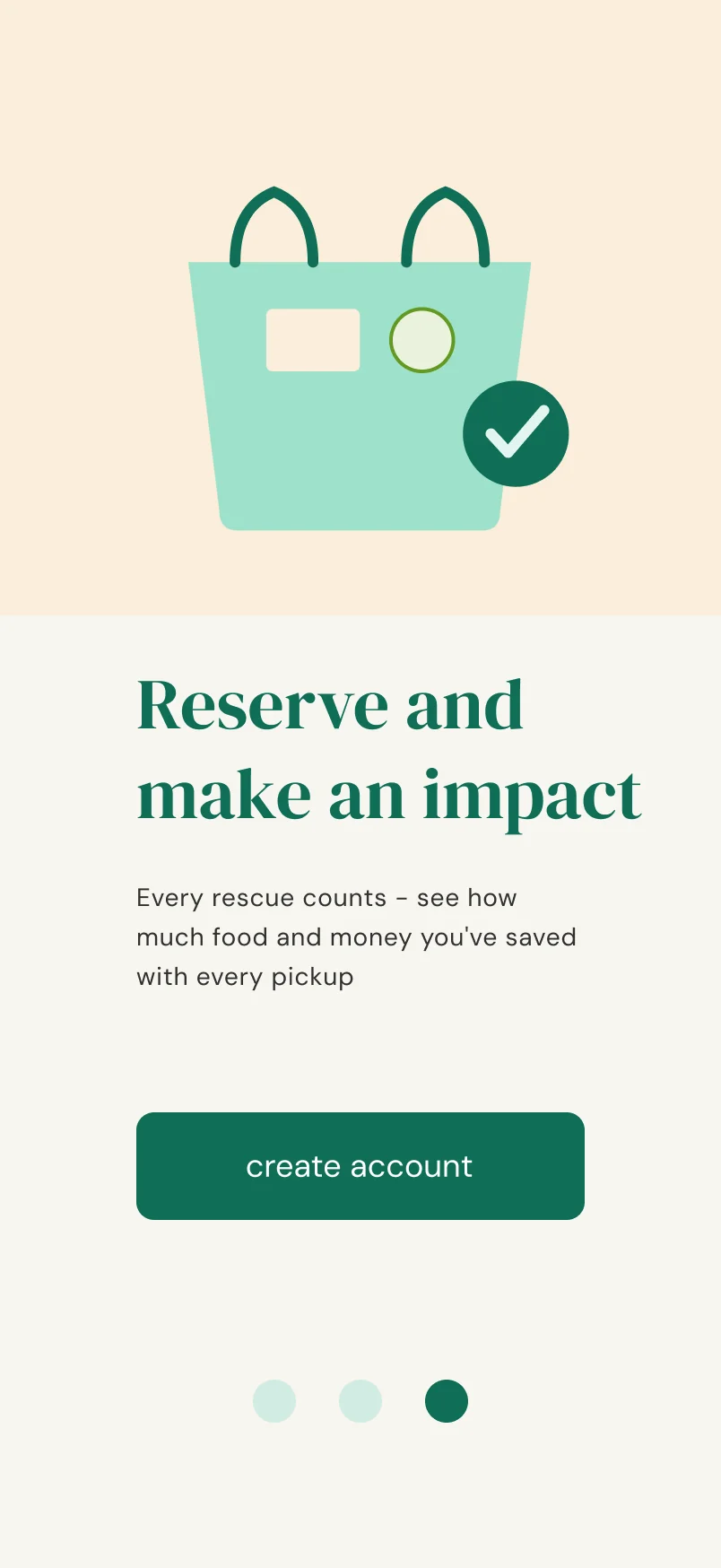 The same screen after testing: a green button labelled create account, different from the buttons on the previous screens