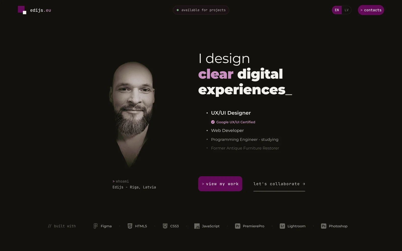 The edijs.eu home page at desktop width