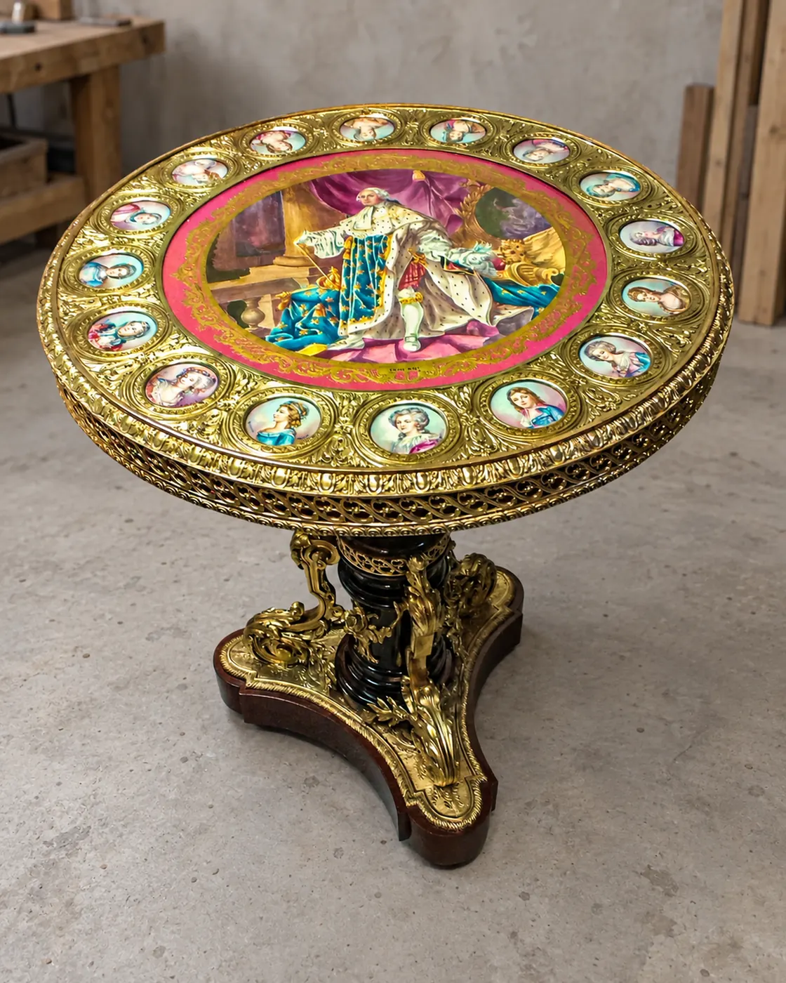 Gilt-bronze porcelain-top gueridon