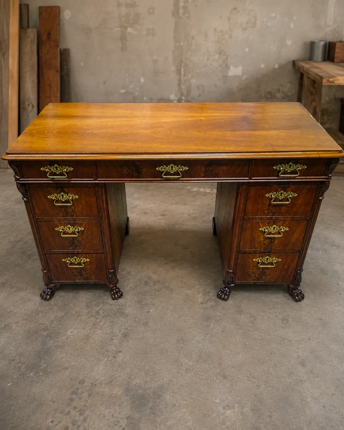 Pedestal desk with paw feet