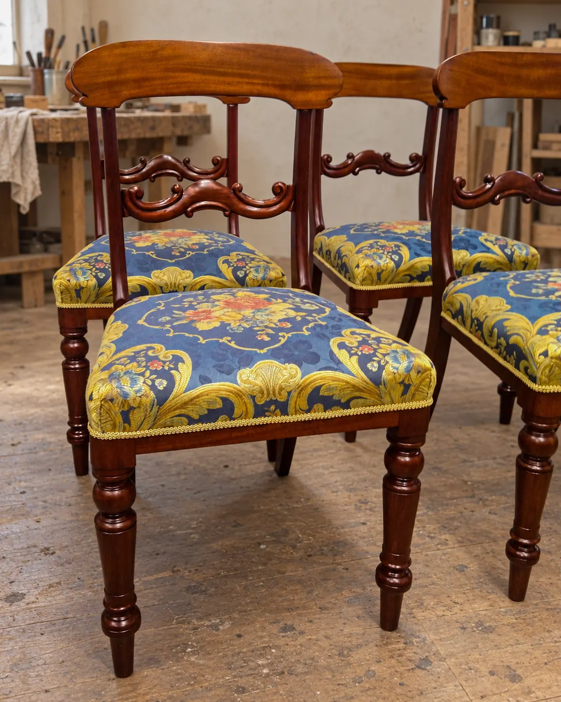 Set of upholstered dining chairs