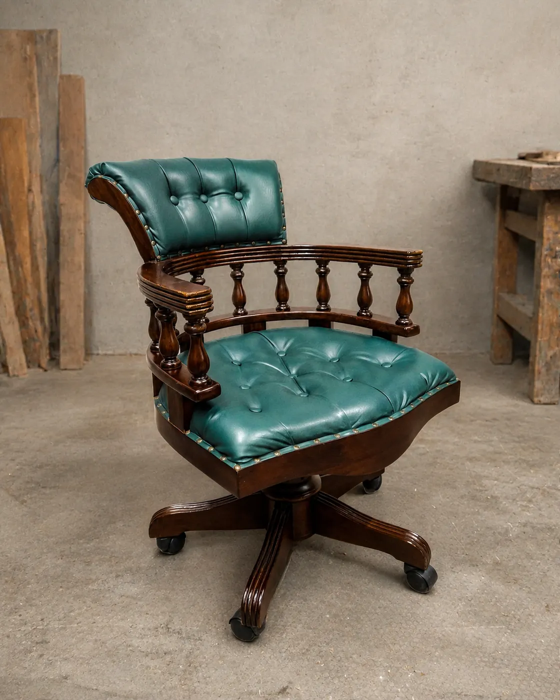 Green buttoned swivel desk chair