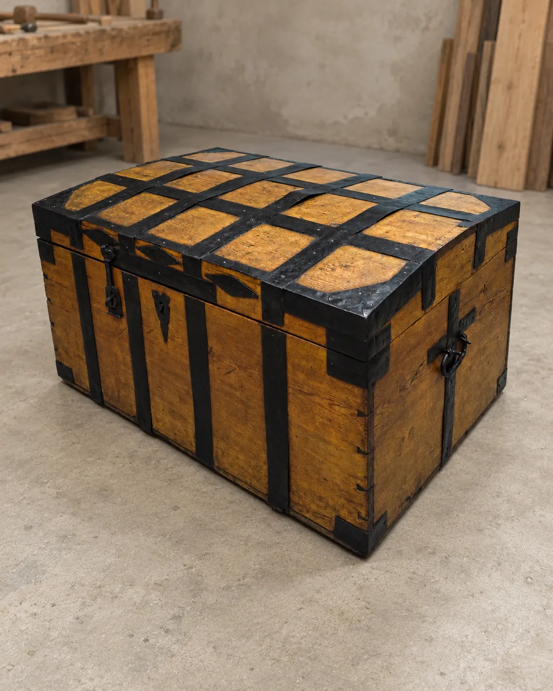 Iron-bound wooden chest