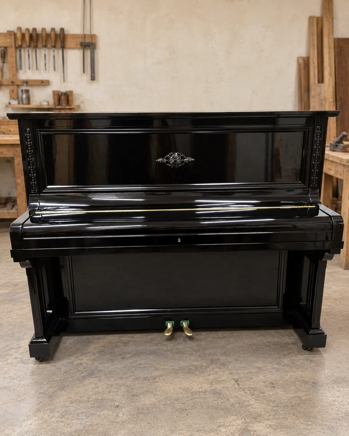 Black piano polished with shellac