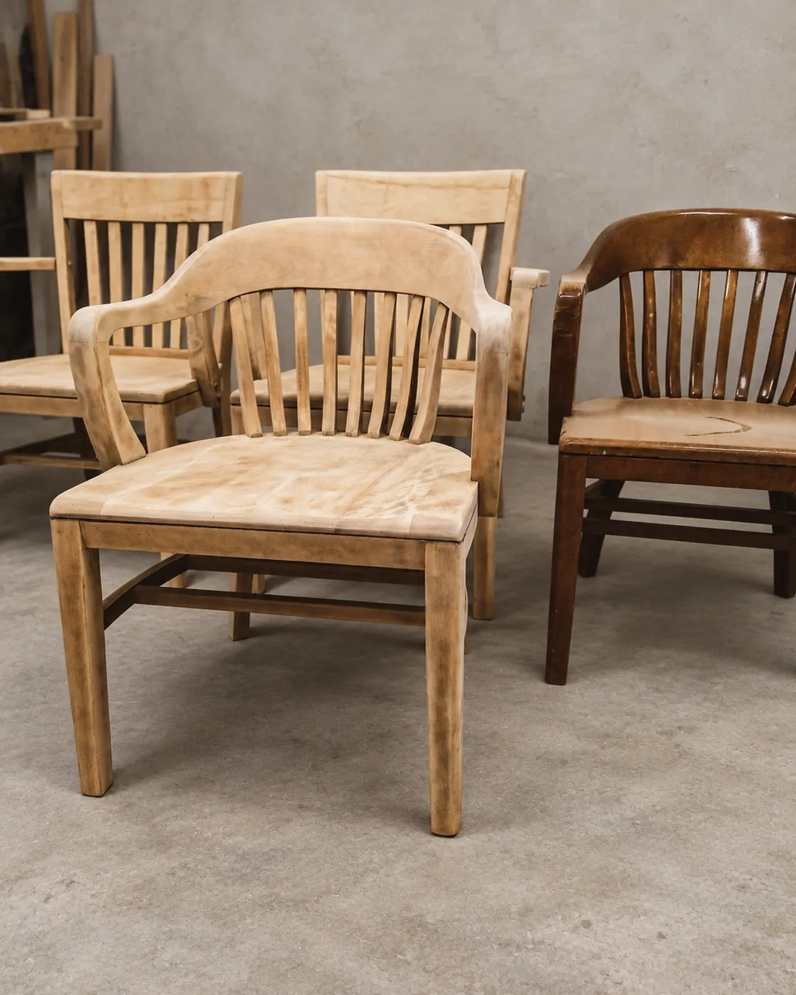 Stripped chairs and one untouched